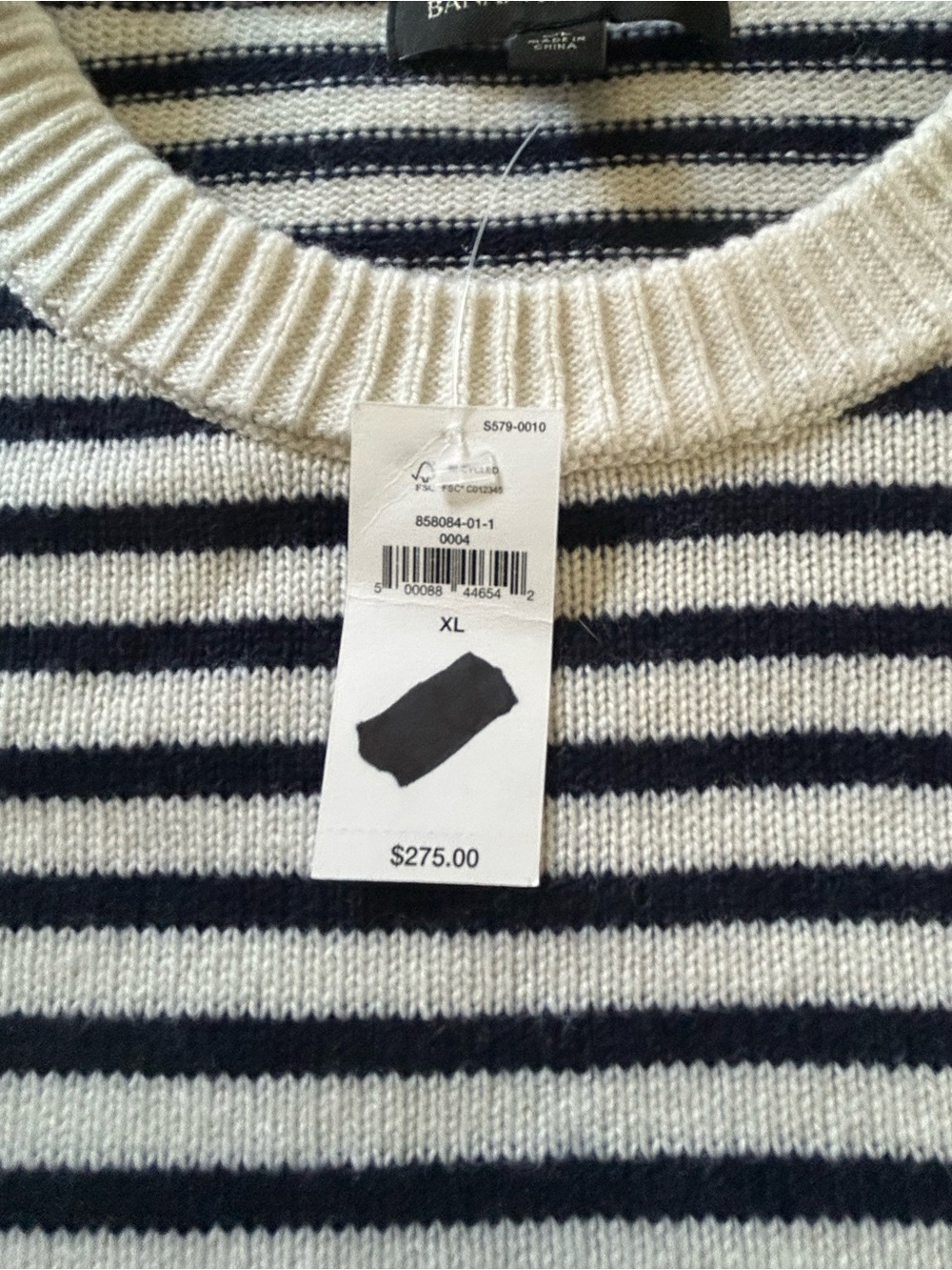 Banana Republic Cashmere Blend Black and White Striped Crewneck Sweater NWT - Picture 3 of 8